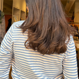 Abbie Crewneck Knit Striped Cardigan - Blue