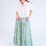 Britt Smocked Maxi Skirt - Shells Lime Navy