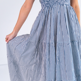 Erin Tie Back Maxi Dress - Mini Stripe Navy