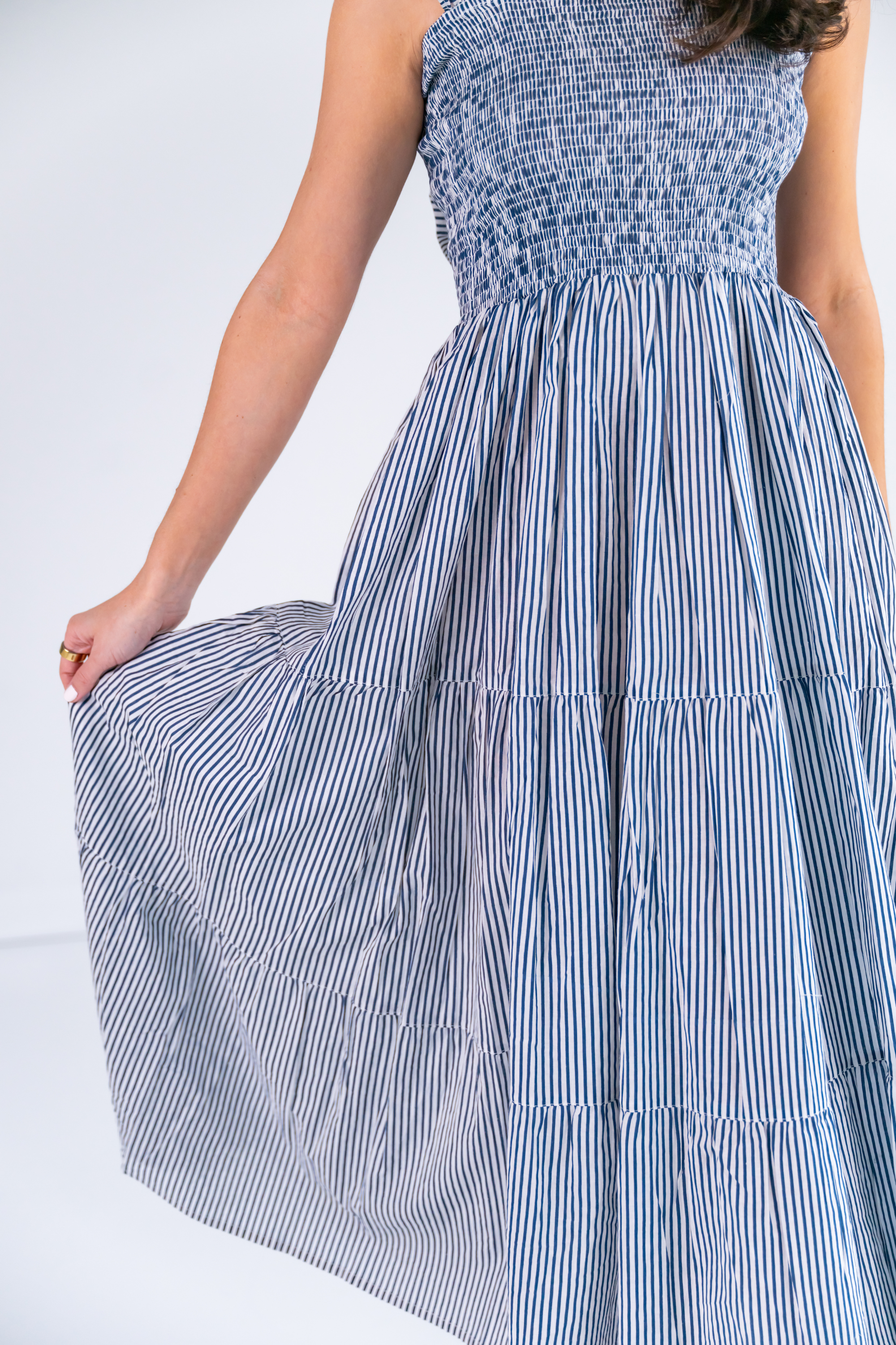 Erin Tie Back Maxi Dress - Mini Stripe Navy