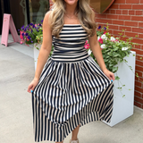Georgie Stripe Gathered Maxi Dress - Navy Stripe