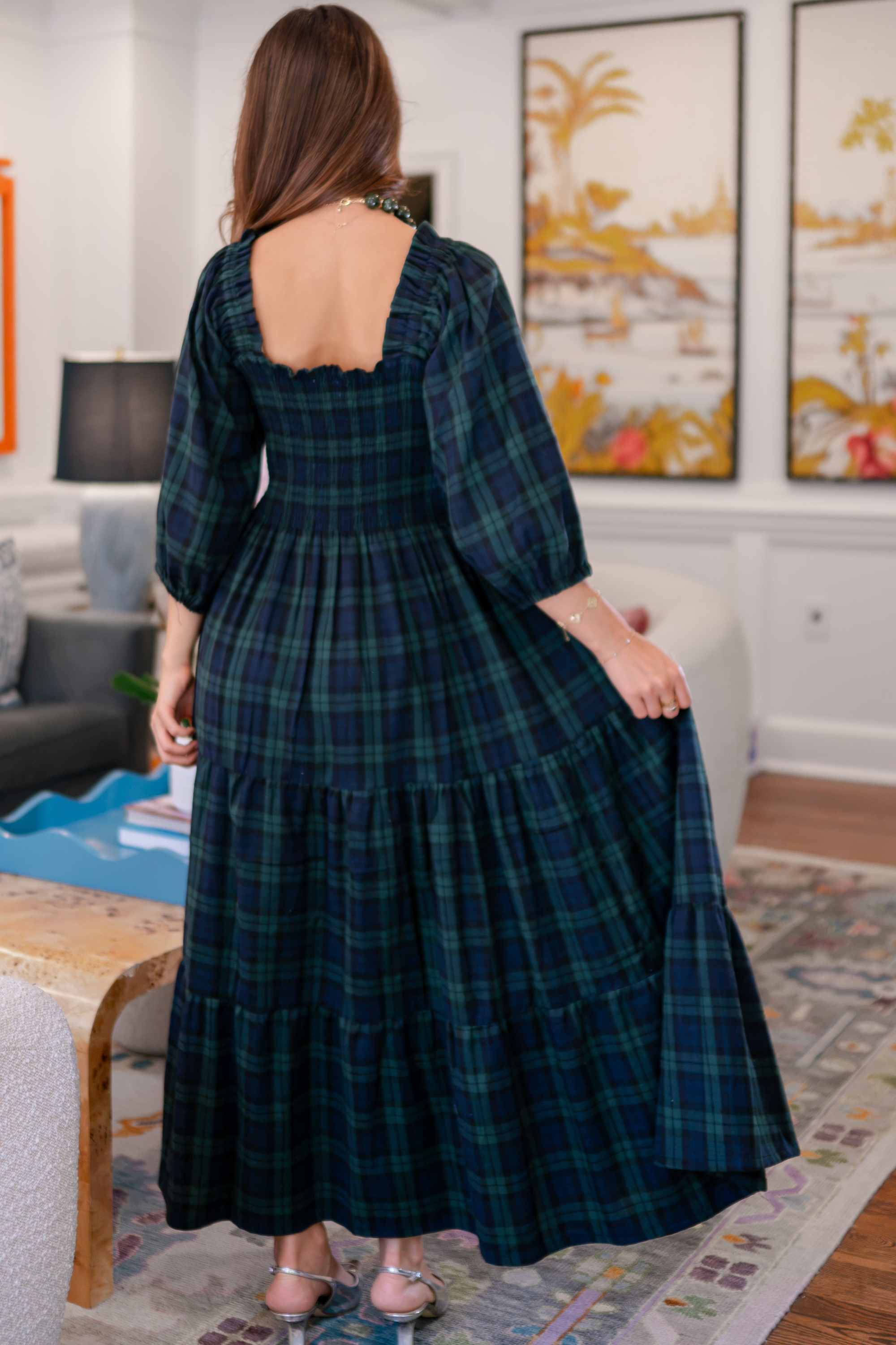 Harper Balloon Sleeve Maxi Dress - Evergreen Tartan