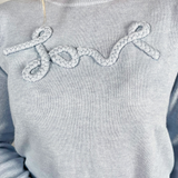 Lindsey Rope Braided Love Crewneck - Frost Blue