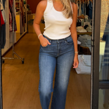 Slim Palazzo Scissor Cut Jean - Dark Denim