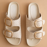 Desiree Woven Slide Buckle Sandal - Beige