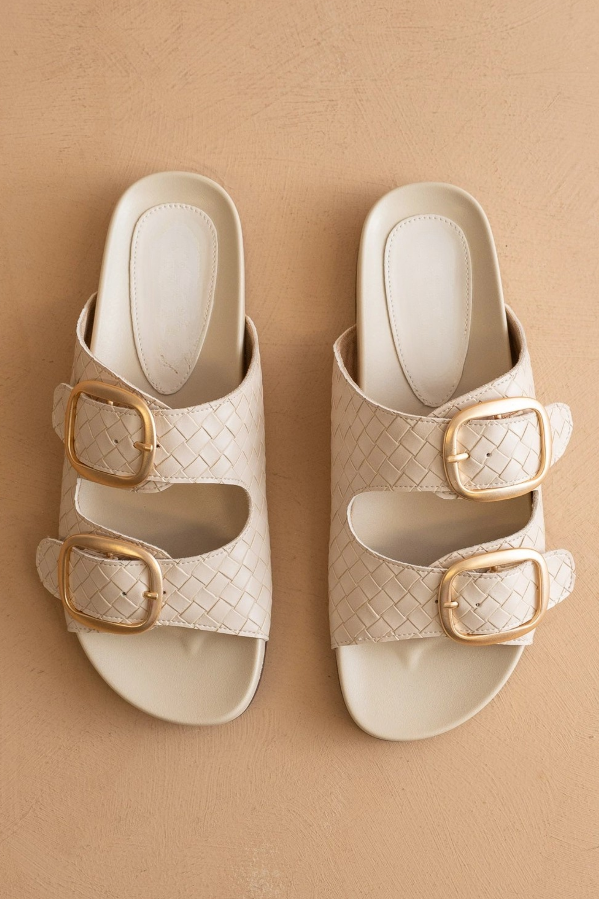 Desiree Woven Slide Buckle Sandal - Beige