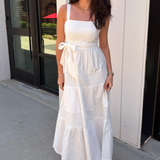 Cindy Eyelet Belted Maxi Dress - White