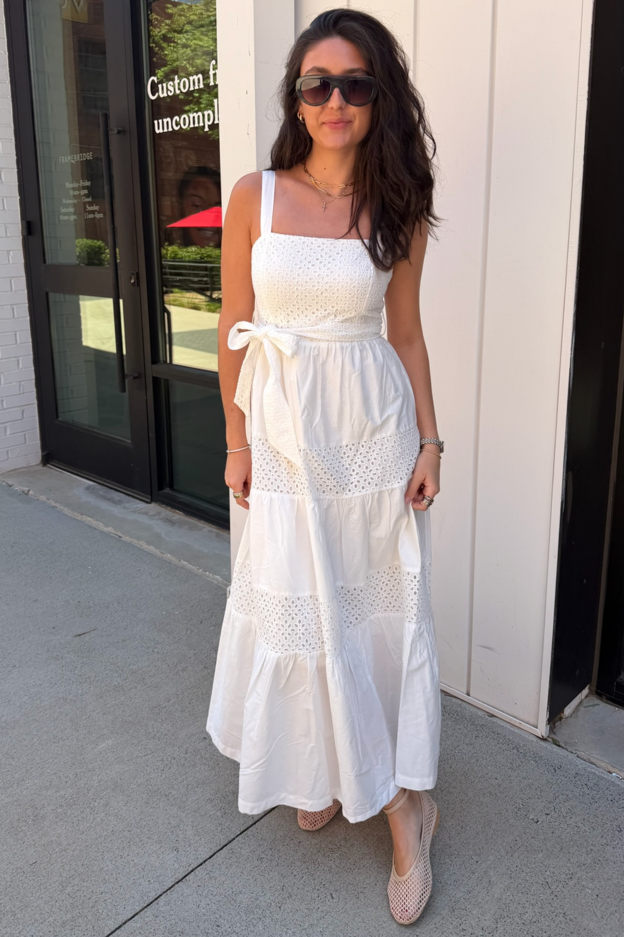 Cindy Eyelet Belted Maxi Dress