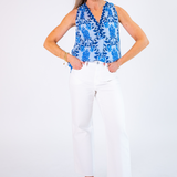 Kathy V-Neck Top - Blue Blossom