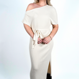 Amber Off Shoulder Knit Midi Dress - Winter White