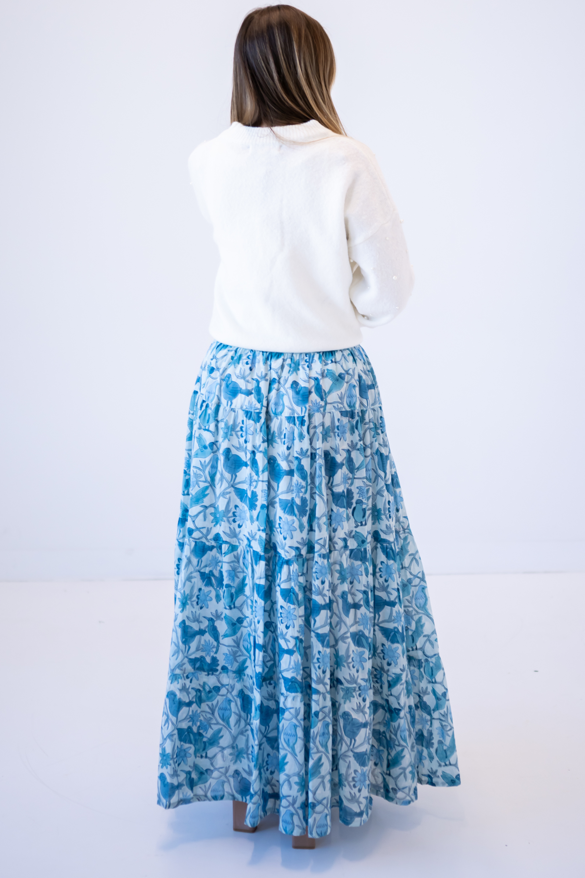 Britt Smocked Maxi Skirt - Blue Bird