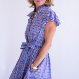Louise Flutter Sleeve Blockprint Maxi Dress - Purple Mix