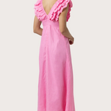 Scarlett Ruffled Linen Maxi Dress - Blush