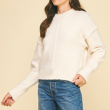 Anna Raw Edge Crew Sweater - Cream