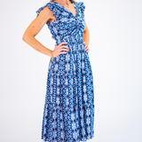 Lizzie Twist Midi Dress - Navy Shibori