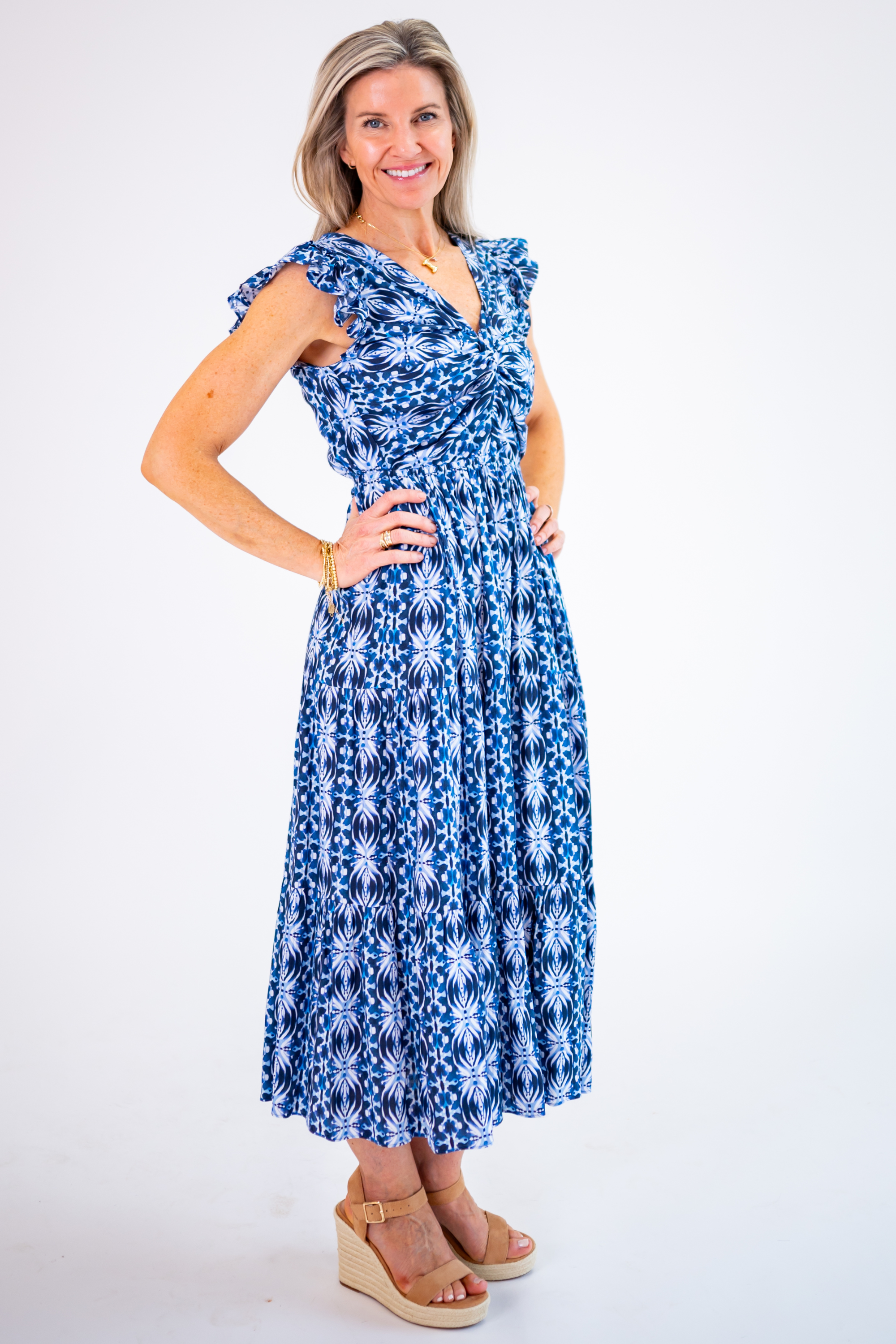 Lizzie Twist Midi Dress - Navy Shibori