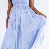 Lil Smocked Maxi Dress - Mini Stripe Cornflower