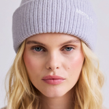 Merino Wool Embroidered Beanie - Grey Melange