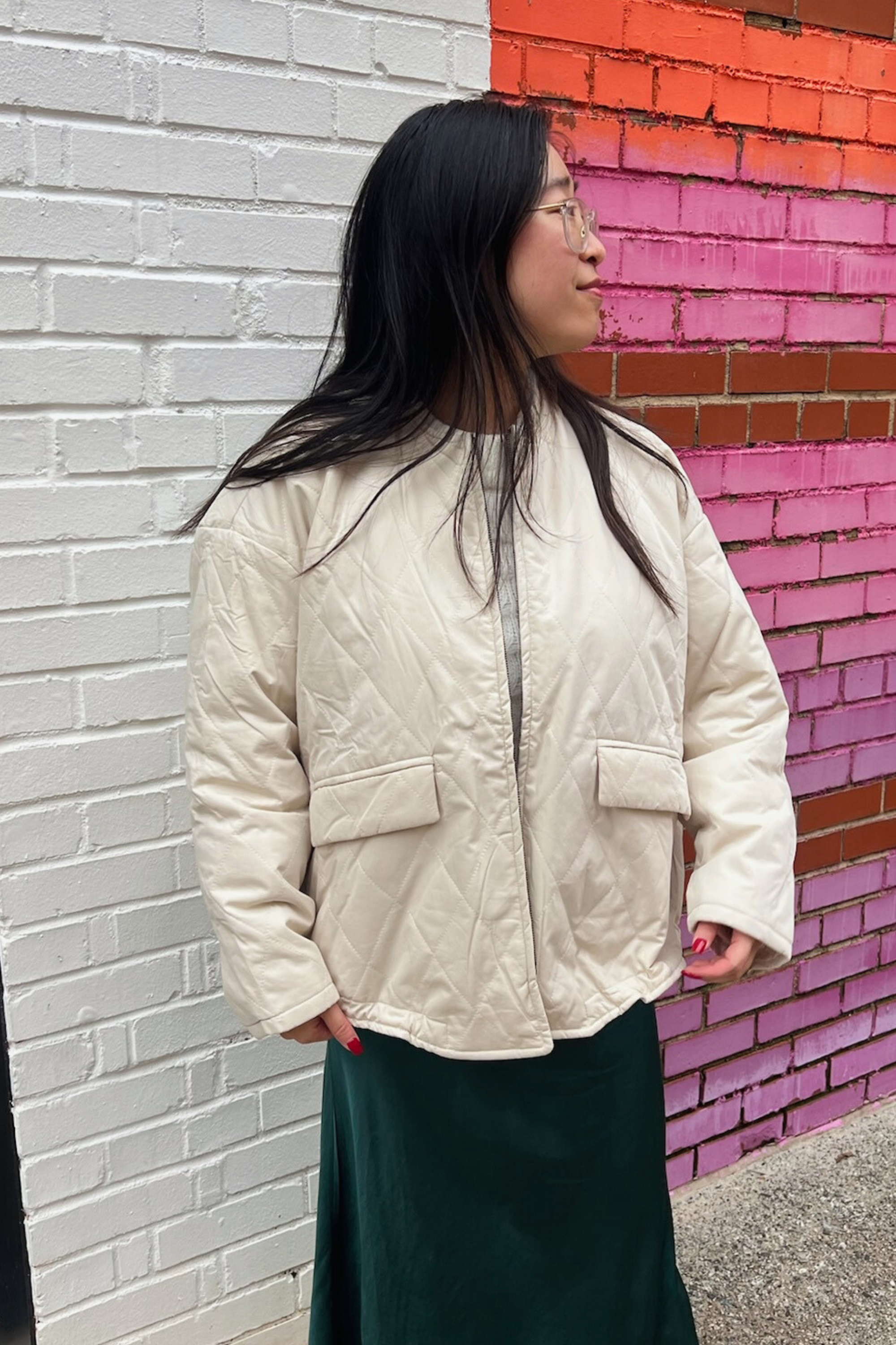 Oversized Quilted Greta Jacket - Cream