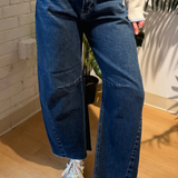 Bina Barrel Jean with Seams - Dark Denim