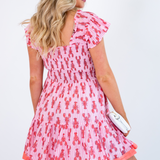 Lil Smocked Mini Dress - Coral Lobsters/Pink Stripe