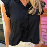 Austin Lace Trim Ruffle Blouse - Black