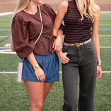 Yana Eyelet Long Sleeve Top - Brown
