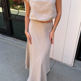 Vivi Crinkle Linen Midi Skirt - Beige