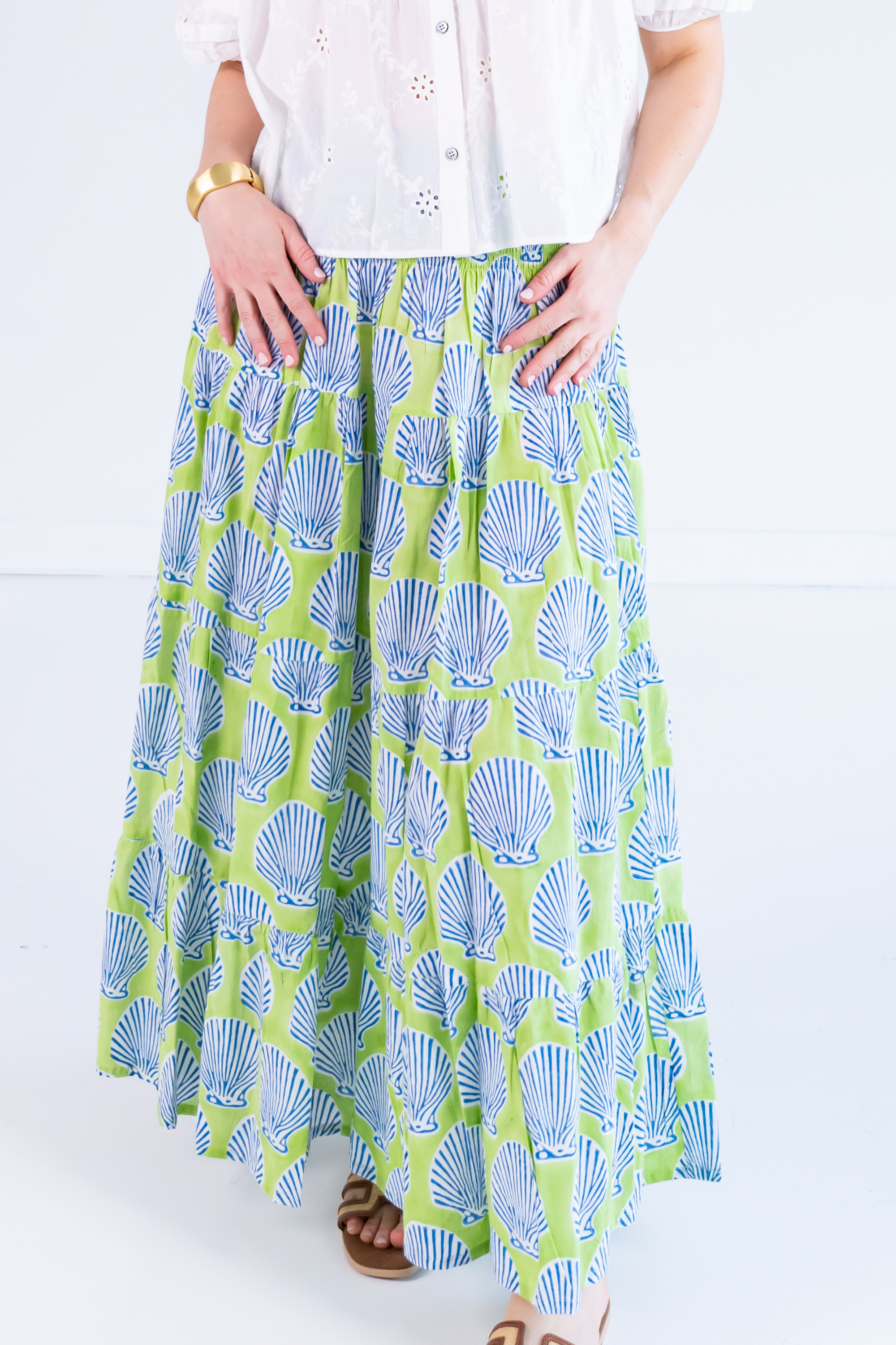 Britt Smocked Maxi Skirt - Shells Lime Navy