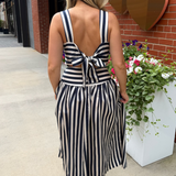 Georgie Stripe Gathered Maxi Dress - Navy Stripe