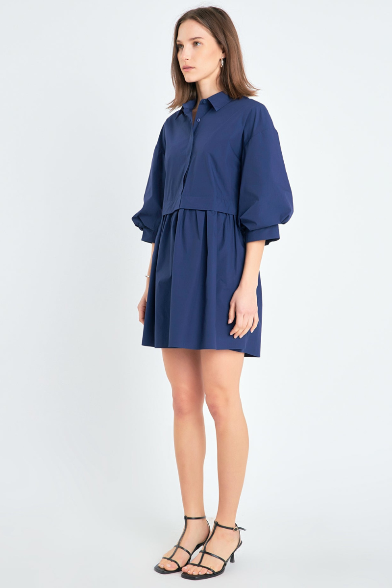 Jada Puff Sleeve Mini Dress - Navy