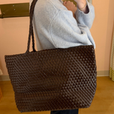 Isla Woven Leather Tote - Chocolate