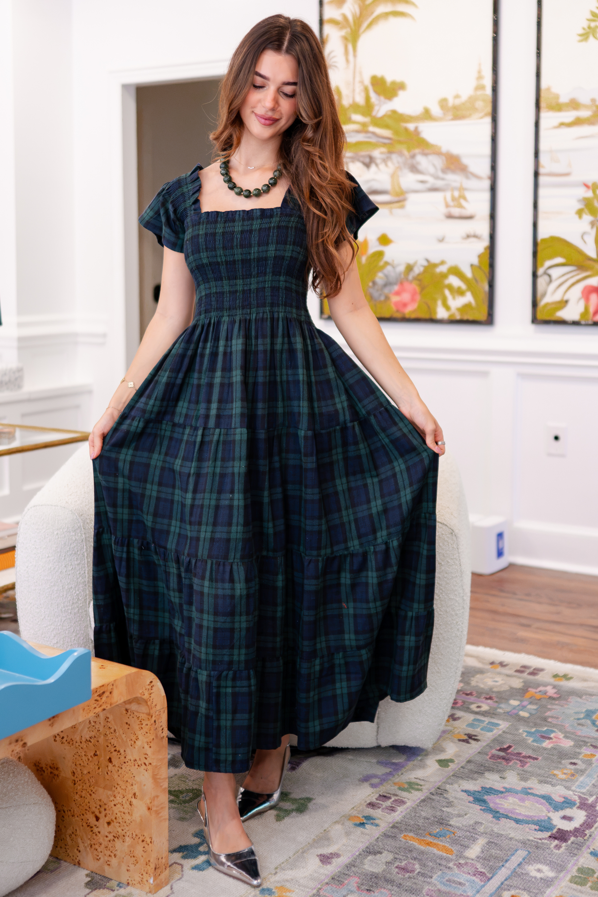 Lil Smocked Maxi Dress - Evergreen Tartan