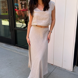 Vivi Crinkle Linen Midi Skirt - Beige