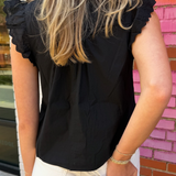 Austin Lace Trim Ruffle Blouse - Black