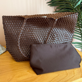 Isla Woven Leather Tote - Chocolate
