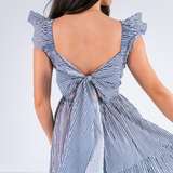 Erin Tie Back Maxi Dress - Mini Stripe Navy