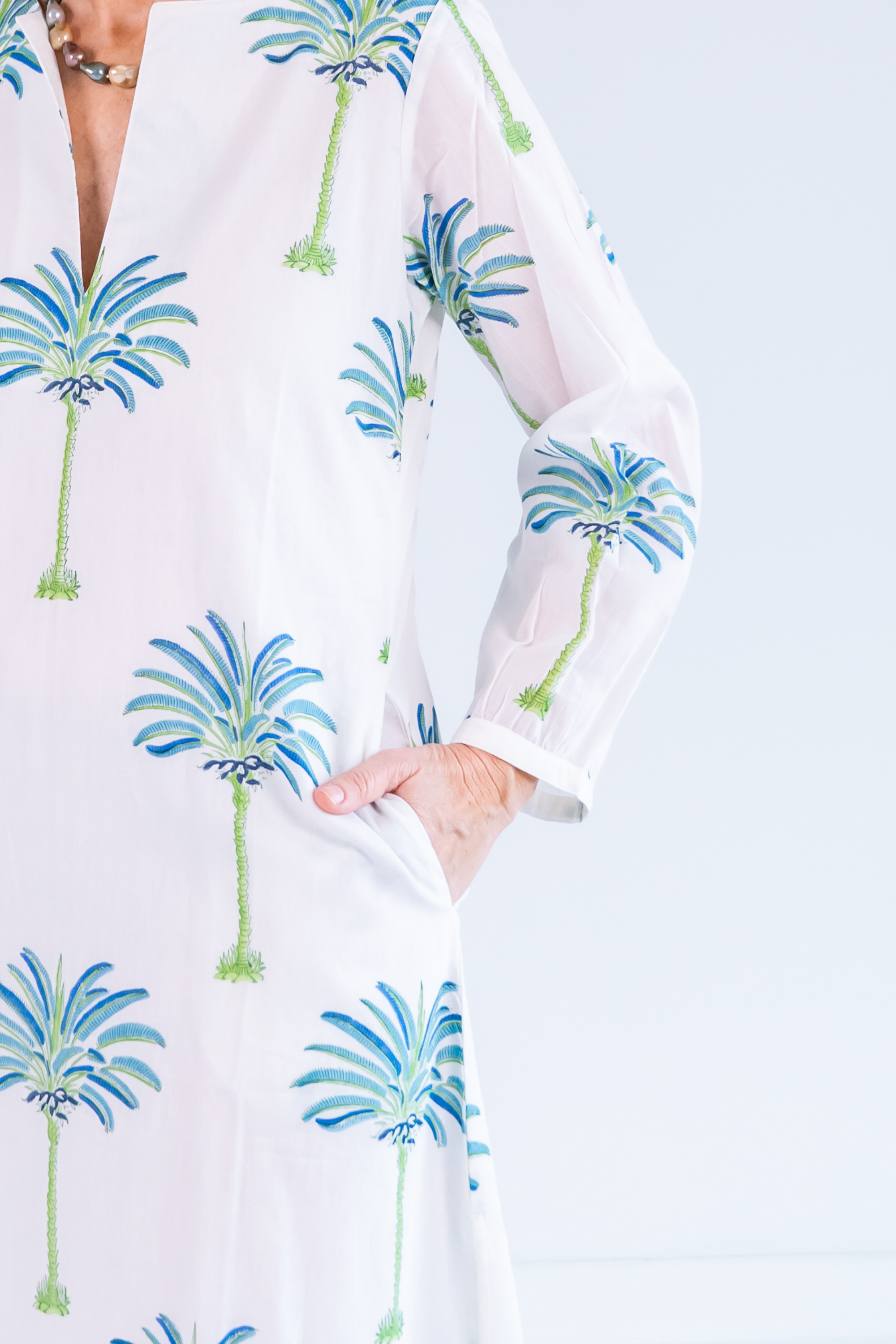 Rafters Long Sleeve Maxi Dress - Palm Tile Blue