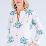 Rafters Long Sleeve Maxi Dress - Palm Tile Blue
