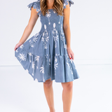 Chloe Scalloped Mini Dress -  Sago Palm Chambray