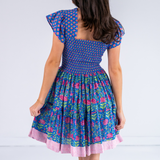 Lil Smocked Mini Dress - Garden Mix Blue Green