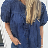 Katy Puff Sleeve Top - Denim
