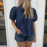 Katy Puff Sleeve Top - Denim
