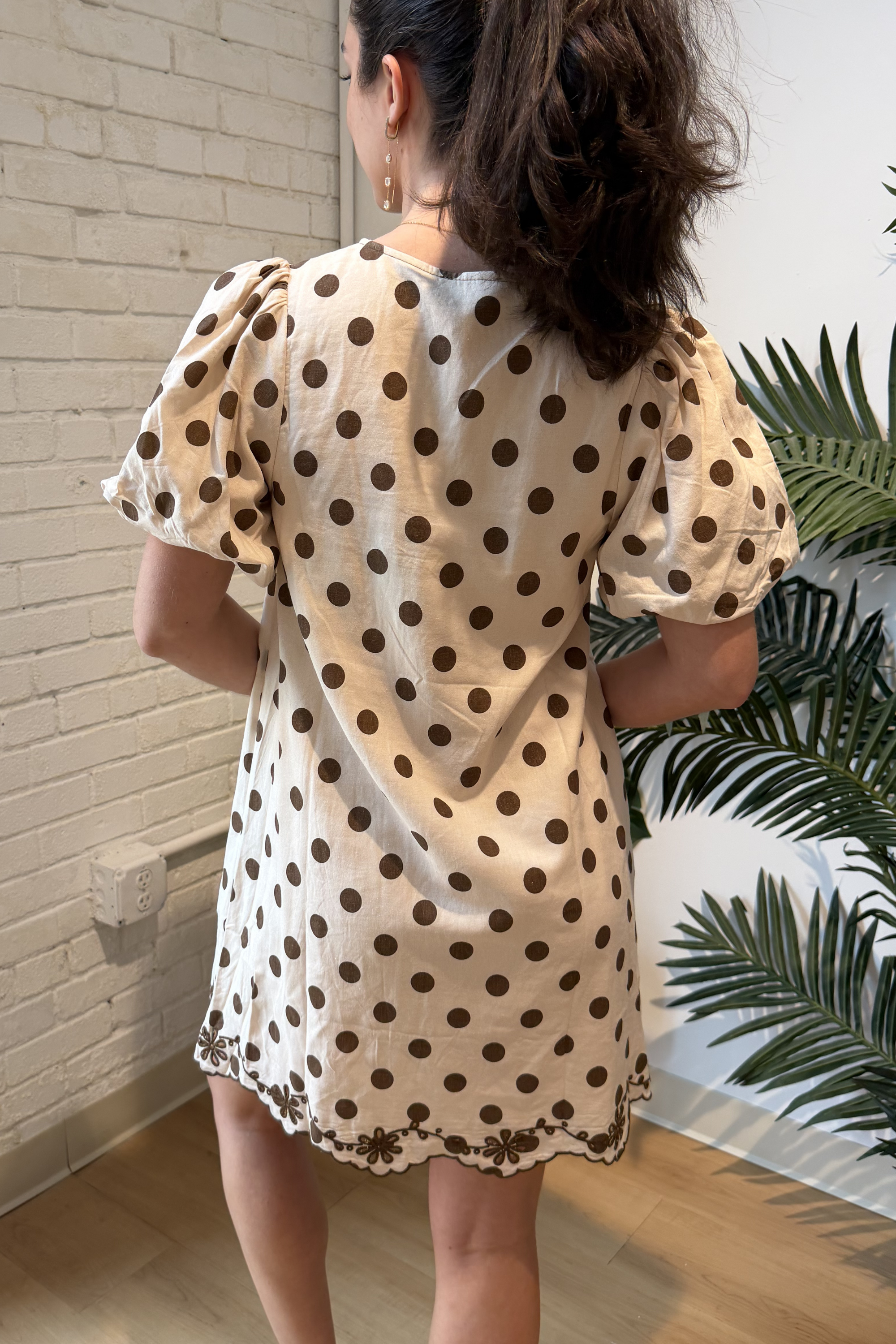 Diana Polka Dot Mini Dress - Beige/Brown
