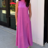Naomi Mock Neck Linen Maxi - Orchid