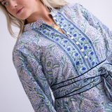 Heidi Long Sleeve Belted Blockprint Maxi Dress - Cornflower Mix