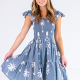 Chloe Scalloped Mini Dress -  Sago Palm Chambray