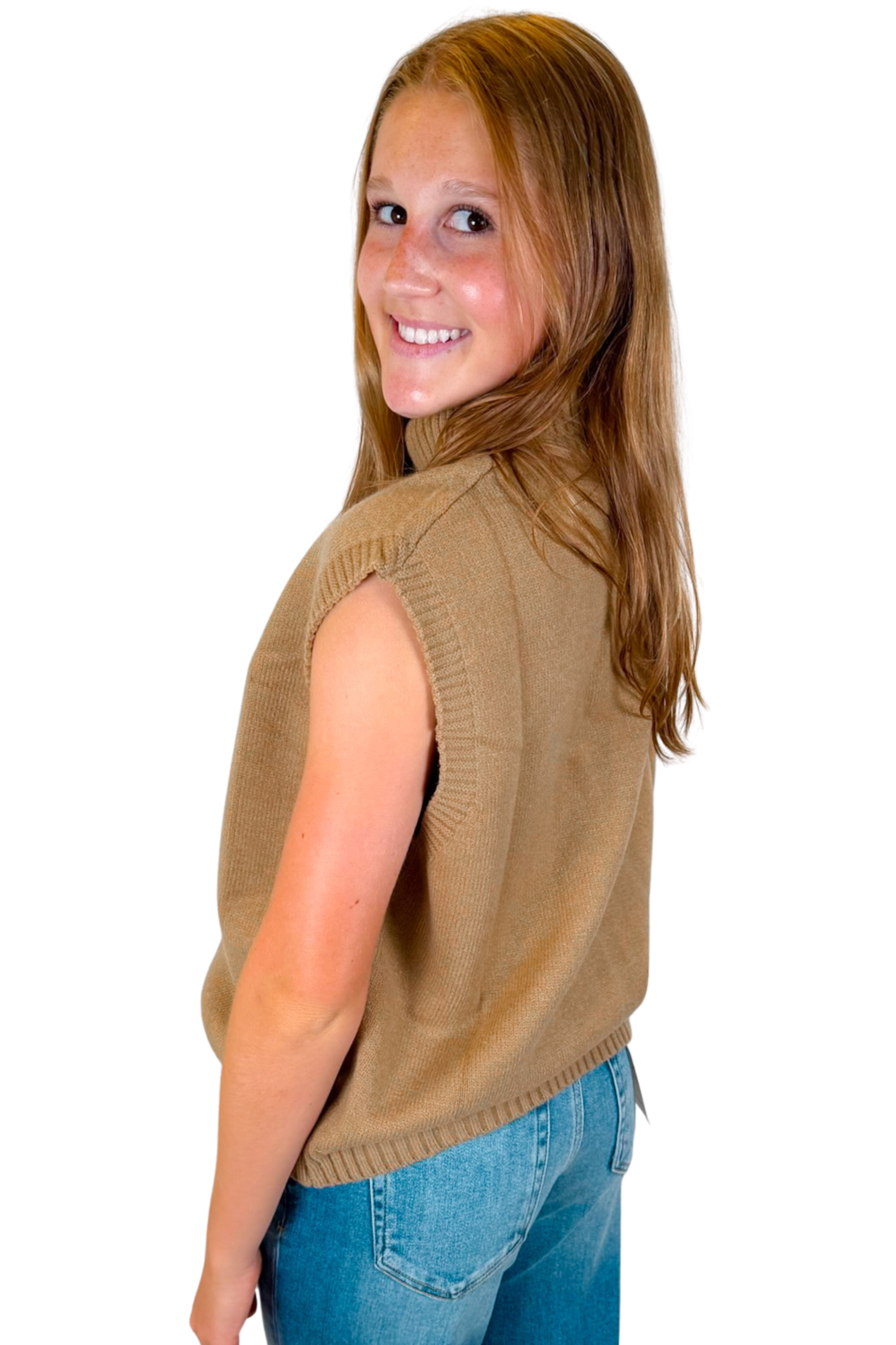 Colbie Mockneck Sweater Vest - Camel