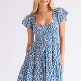 Abby Sweetheart Blockprint Mini Dress - Wavy Dark Teal