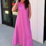 Naomi Mock Neck Linen Maxi - Orchid